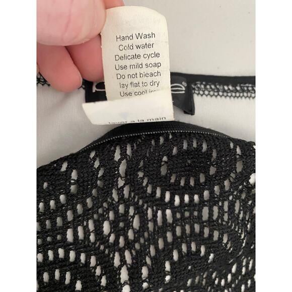 Vintage 90s Bebe Black Lace Fringe Midi Knee Length Stretchy Skirt Small Y2K - Picture 5 of 7